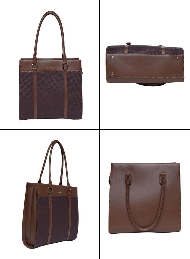 SANTORINI Beauty Bella Siena Women’s Structured Tote Bag | Office Handbag with Dual Compartments | Classic Designer Tote for Work & Everyday Use (Brown) - Image 3